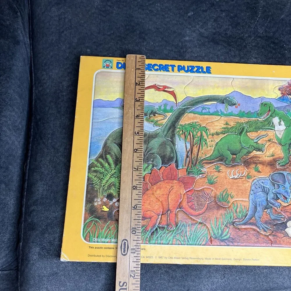 Ravensburger Dino SECRET PUZZLE Cardboard 1987 Dinosaur Facts On Tray Board Vtg